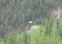 Long-range view of the old cabin on the east side of Baldy (above Copper Park) - taken from about 1/3rd the way down the Copper Park trail.