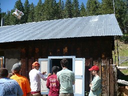 The food sling at Rich Cabins. Staff slung the food bags to our crew from the window
