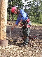 Spar pole climbing at Crater Lake