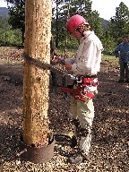 Spar pole climbing at Crater Lake