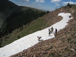 Snowballs on the ridge approaching Baldy